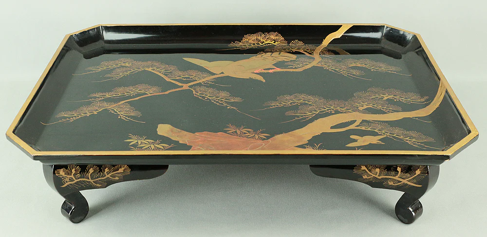 1831 (Tenpo 2) Gold Makie Lacquer Suzuri Buta "Hawk on Pine Tree Aiming at Little Bird" with Box V659 - Image 20