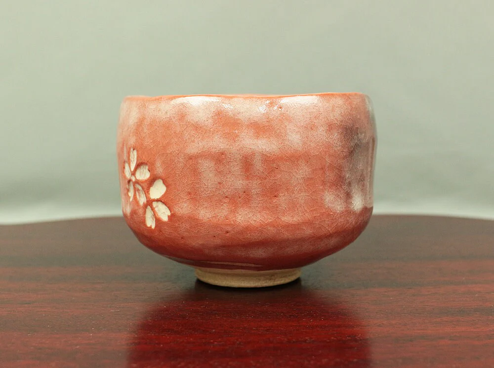 赤楽 AKARAKU Red Raku 楽入 SAKURA Cherry Tea Bowl Japanese Tea Ceremony Box V354 / Japan Cherry Blossom Traditional Kiln Craft Culture Pottery - Image 4