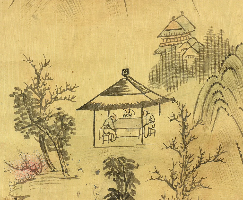 中国 Chinese art kakejiku kakemono wall hanging scroll I874 / Gathering in Arbor Sansui Flower Blooming Spring Landscape painting 張士保 / 张士保 - Image 6