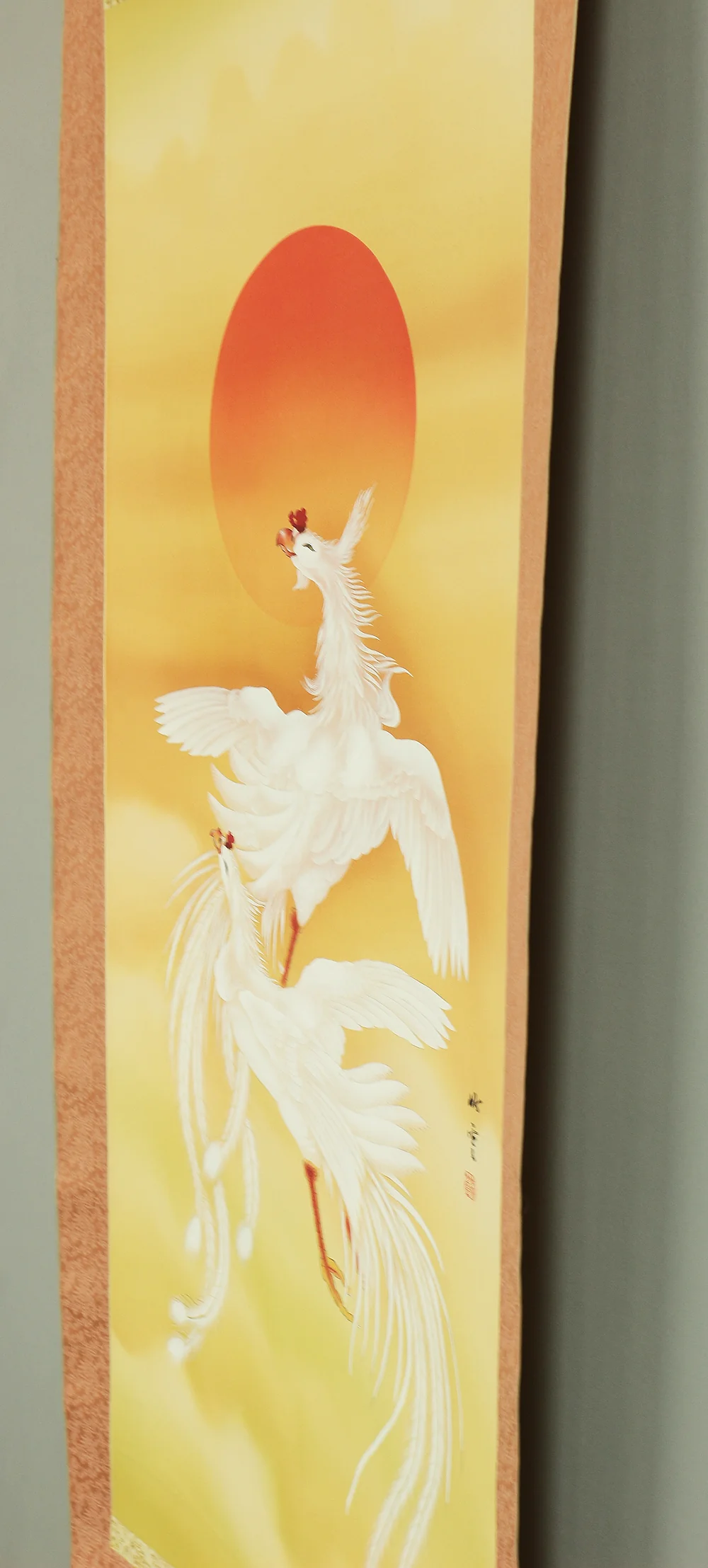 Chinese kakejiku kakemono wall hanging scroll / Two White Phoenixes & Rising Sun A122 - Image 14