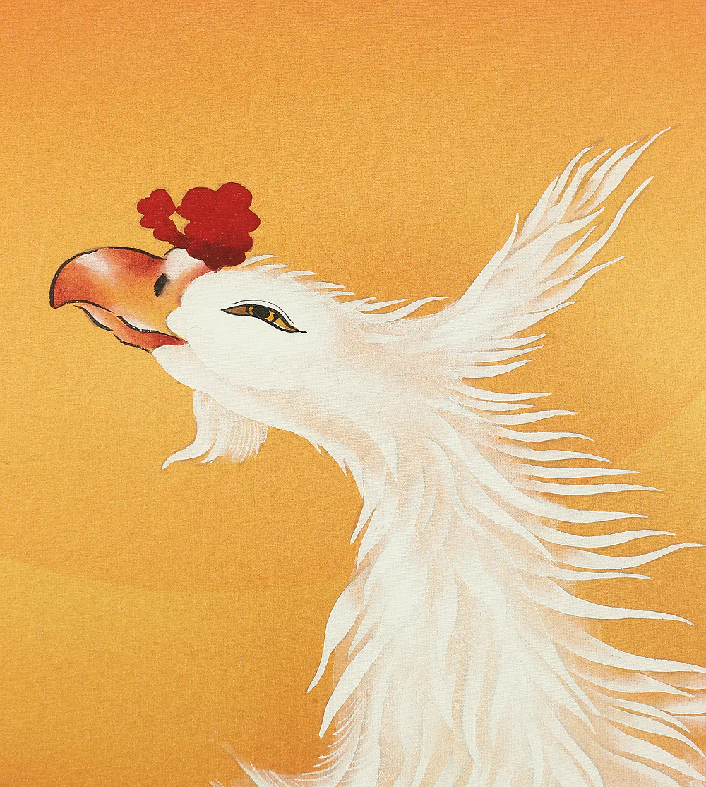 Chinese kakejiku kakemono wall hanging scroll / Two White Phoenixes & Rising Sun A122 - Image 7