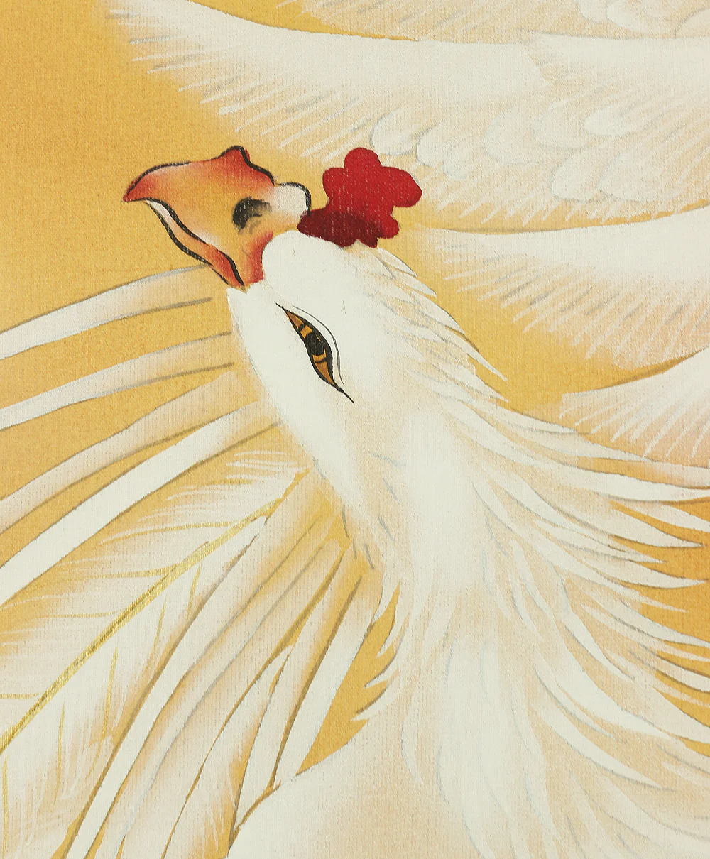 Chinese kakejiku kakemono wall hanging scroll / Two White Phoenixes & Rising Sun A122 - Image 9