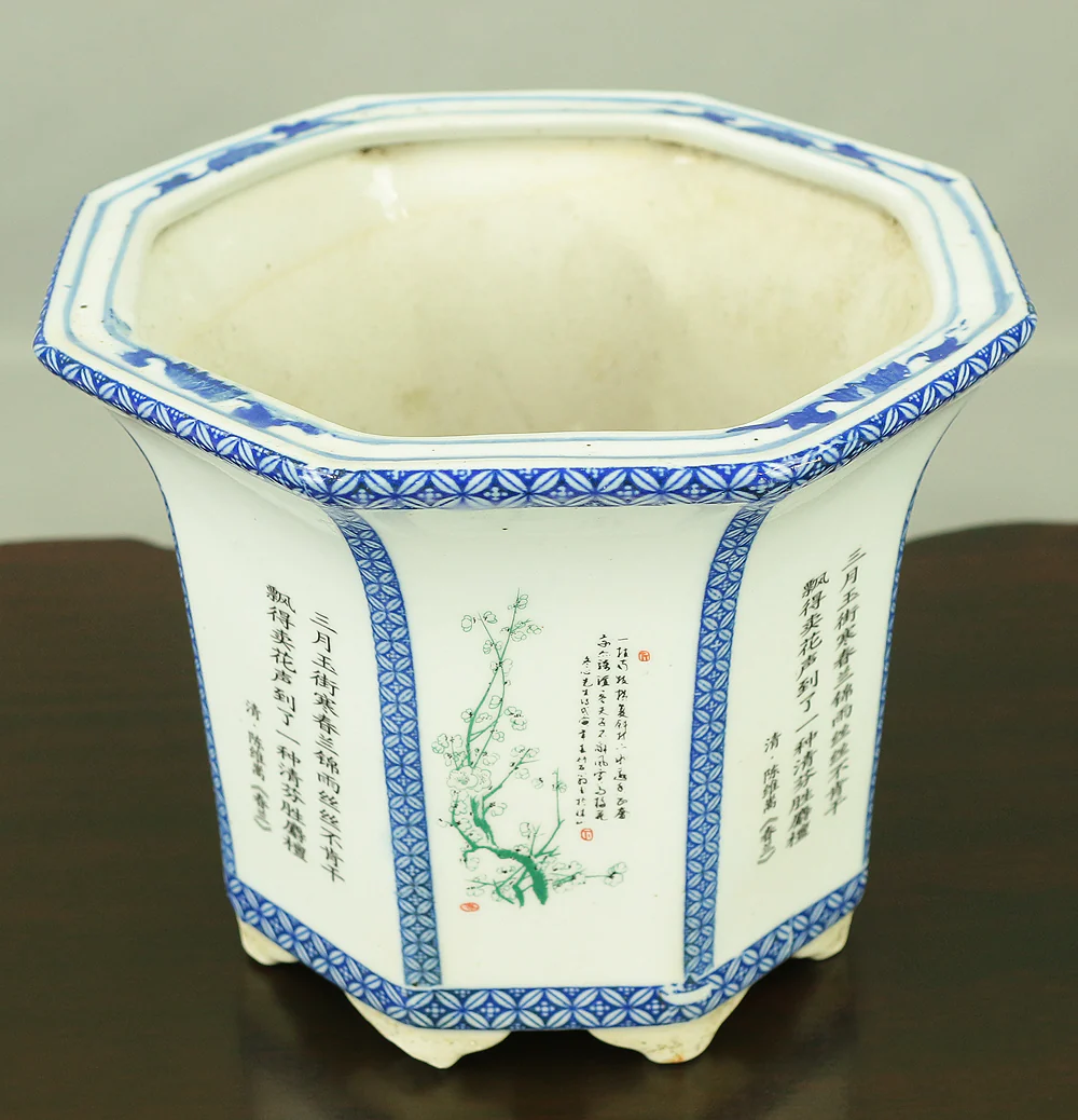 Chinese Sometsuke Rectangle Shikunshi (Four classic plants) Bonsai Pot VA562 - Image 13