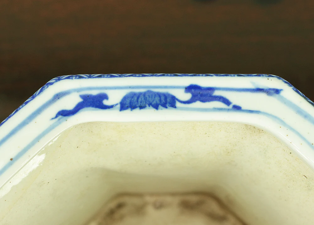 Chinese Sometsuke Rectangle Shikunshi (Four classic plants) Bonsai Pot VA562 - Image 15