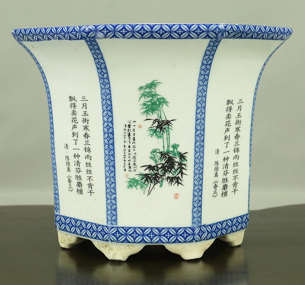 Chinese Sometsuke Rectangle Shikunshi (Four classic plants) Bonsai Pot VA562 - Image 4