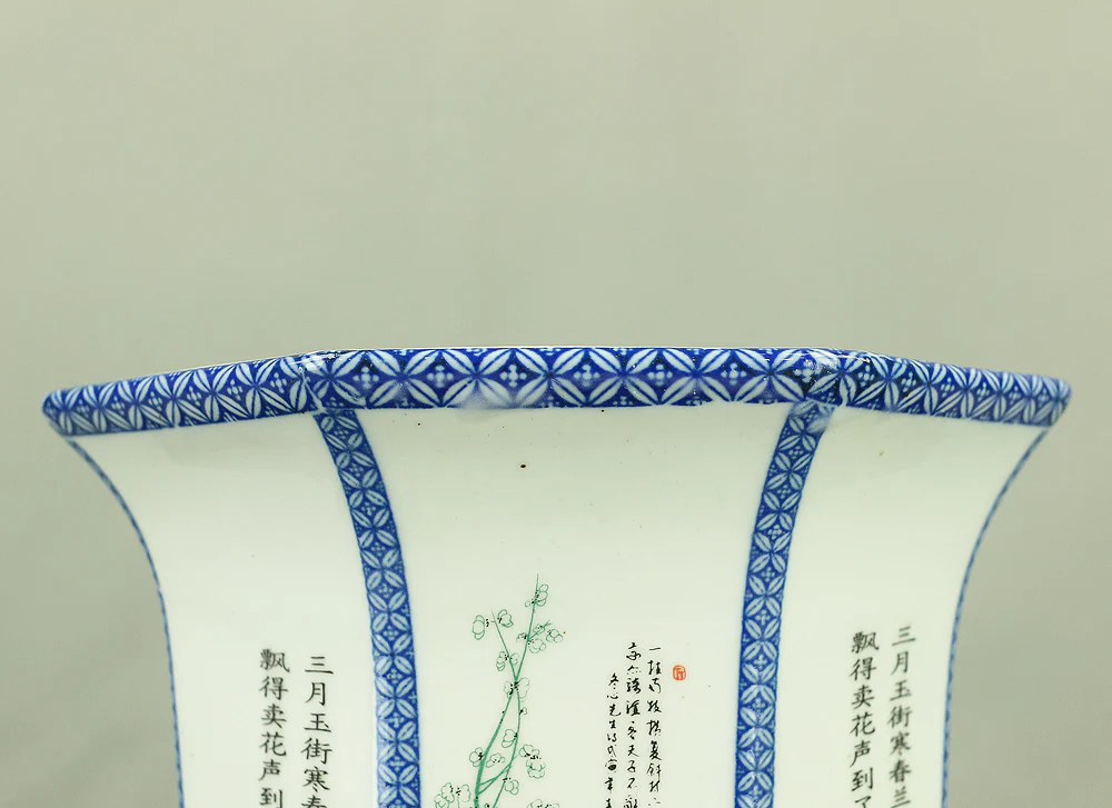 Chinese Sometsuke Rectangle Shikunshi (Four classic plants) Bonsai Pot VA562 - Image 6