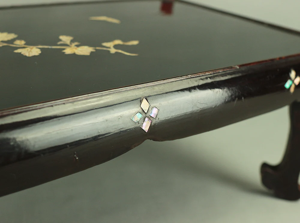 'Chrysanthemum and Butterfly' Inlaid Raden Mother of Pearl Black Lacquer Wooden Incense Burner Stand Flower Stand Bonsai Stand VA306 - Image 26