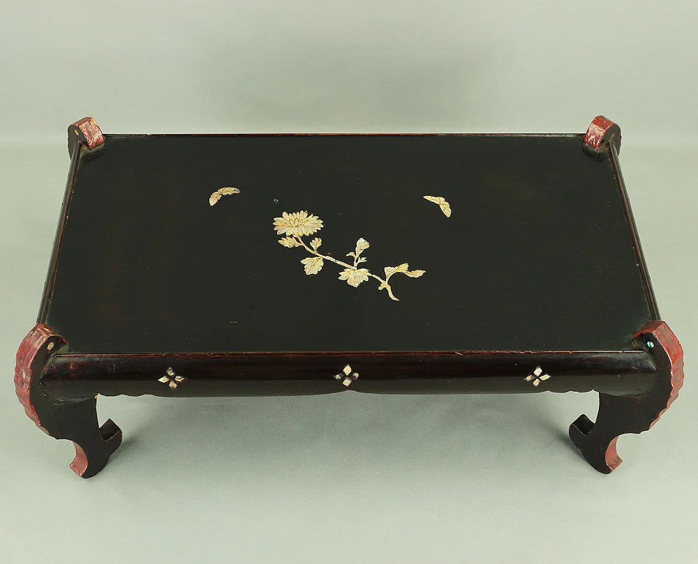 'Chrysanthemum and Butterfly' Inlaid Raden Mother of Pearl Black Lacquer Wooden Incense Burner Stand Flower Stand Bonsai Stand VA306 - Image 6