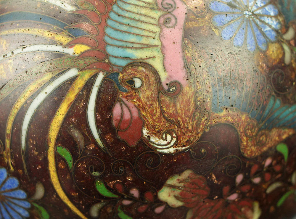 Cloisonne Phoenix and Chrysanthemum Pattern Three-legged Censer Incense Burner VA856 - Image 10