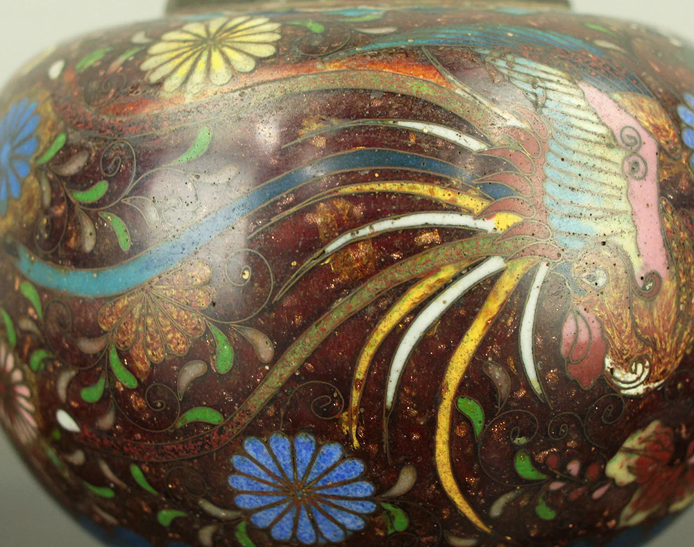 Cloisonne Phoenix and Chrysanthemum Pattern Three-legged Censer Incense Burner VA856 - Image 11
