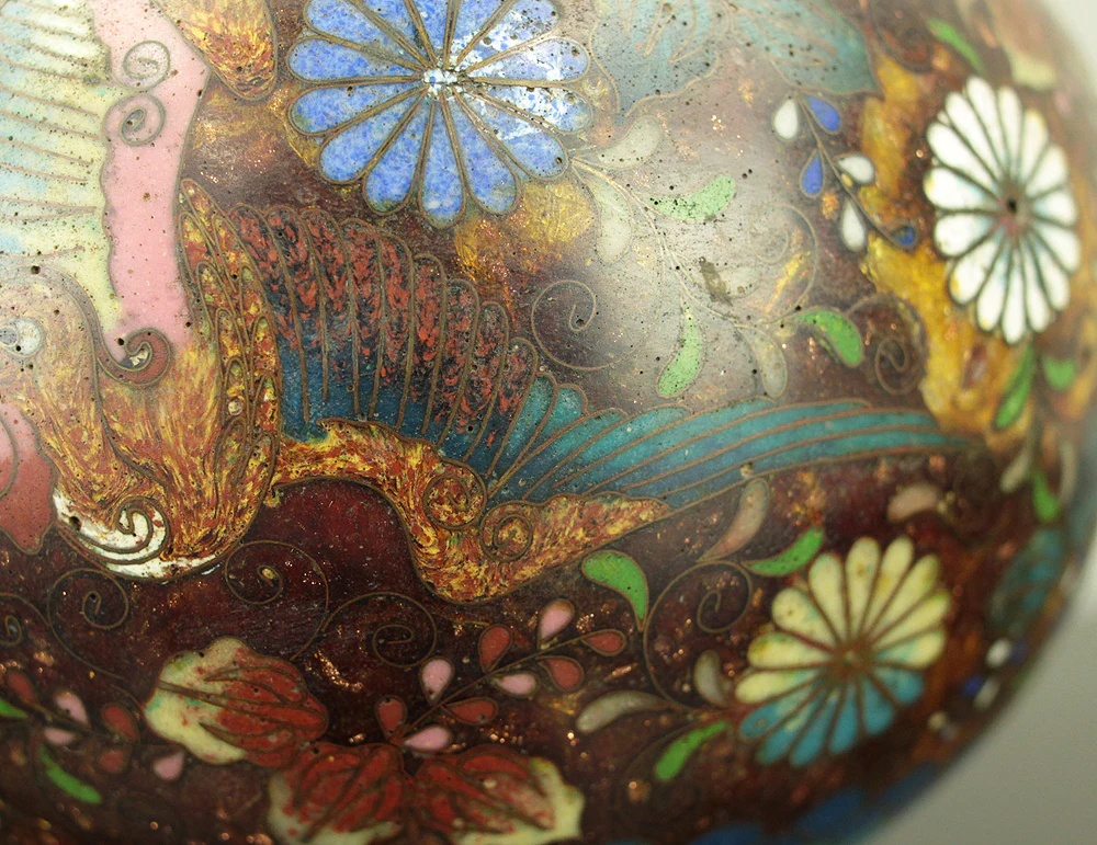 Cloisonne Phoenix and Chrysanthemum Pattern Three-legged Censer Incense Burner VA856 - Image 12