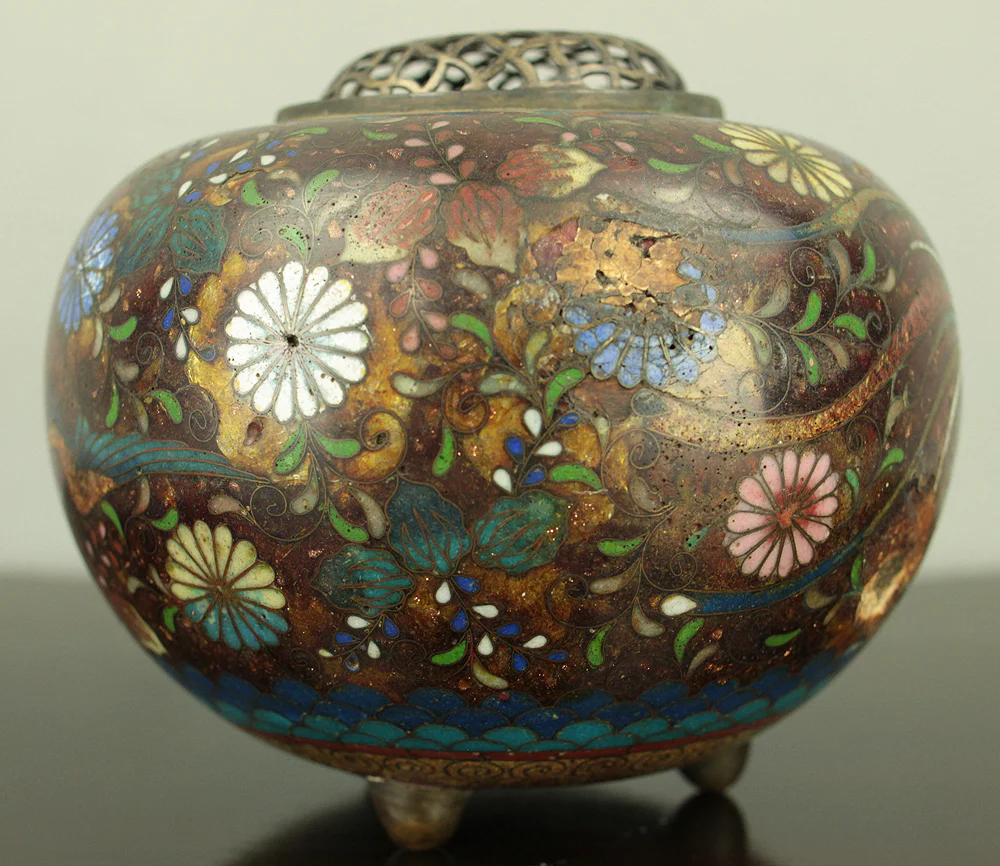 Cloisonne Phoenix and Chrysanthemum Pattern Three-legged Censer Incense Burner VA856 - Image 13