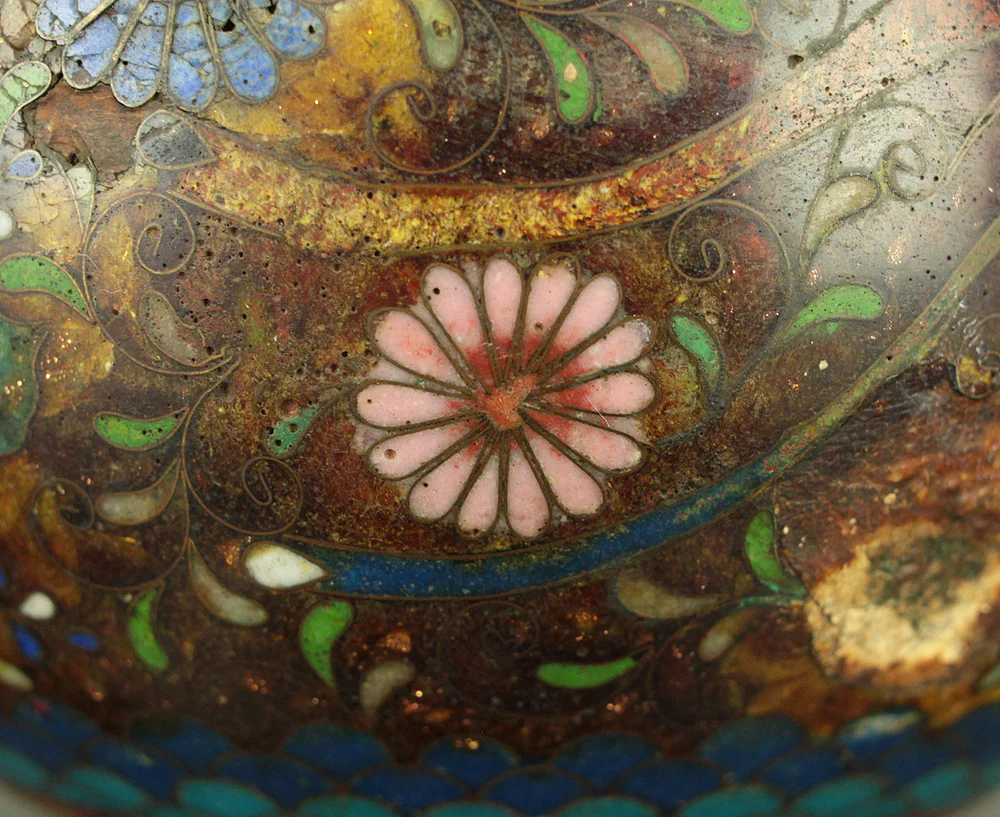 Cloisonne Phoenix and Chrysanthemum Pattern Three-legged Censer Incense Burner VA856 - Image 16