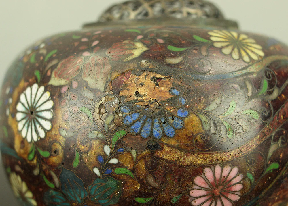 Cloisonne Phoenix and Chrysanthemum Pattern Three-legged Censer Incense Burner VA856 - Image 17