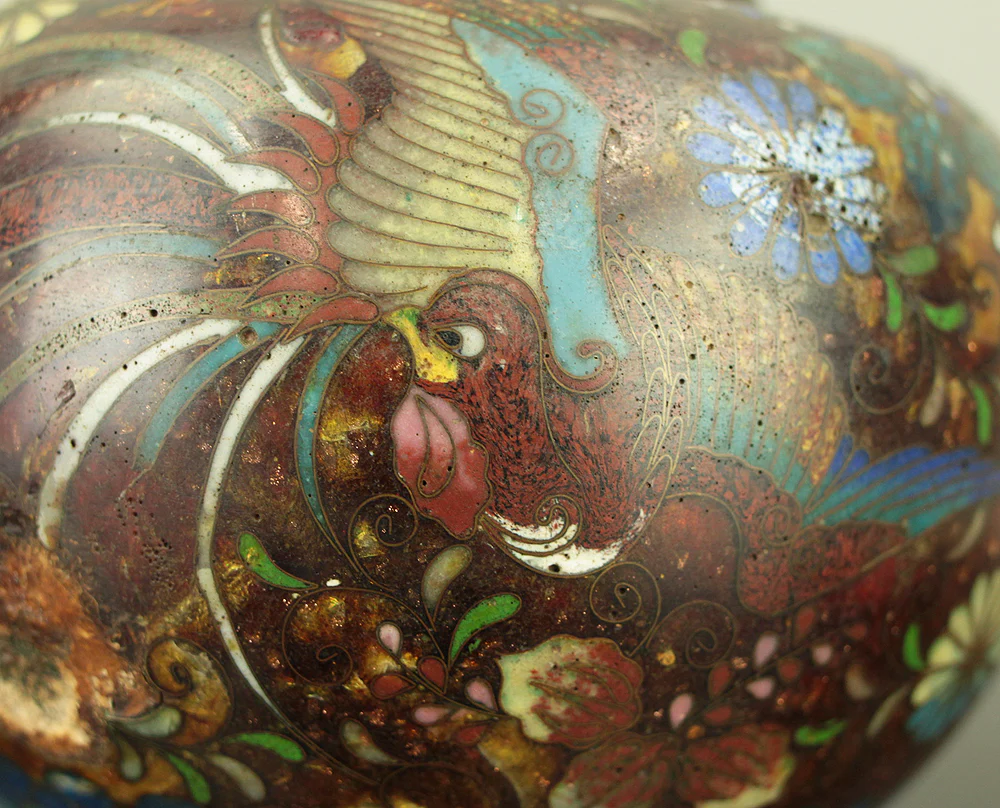 Cloisonne Phoenix and Chrysanthemum Pattern Three-legged Censer Incense Burner VA856 - Image 20