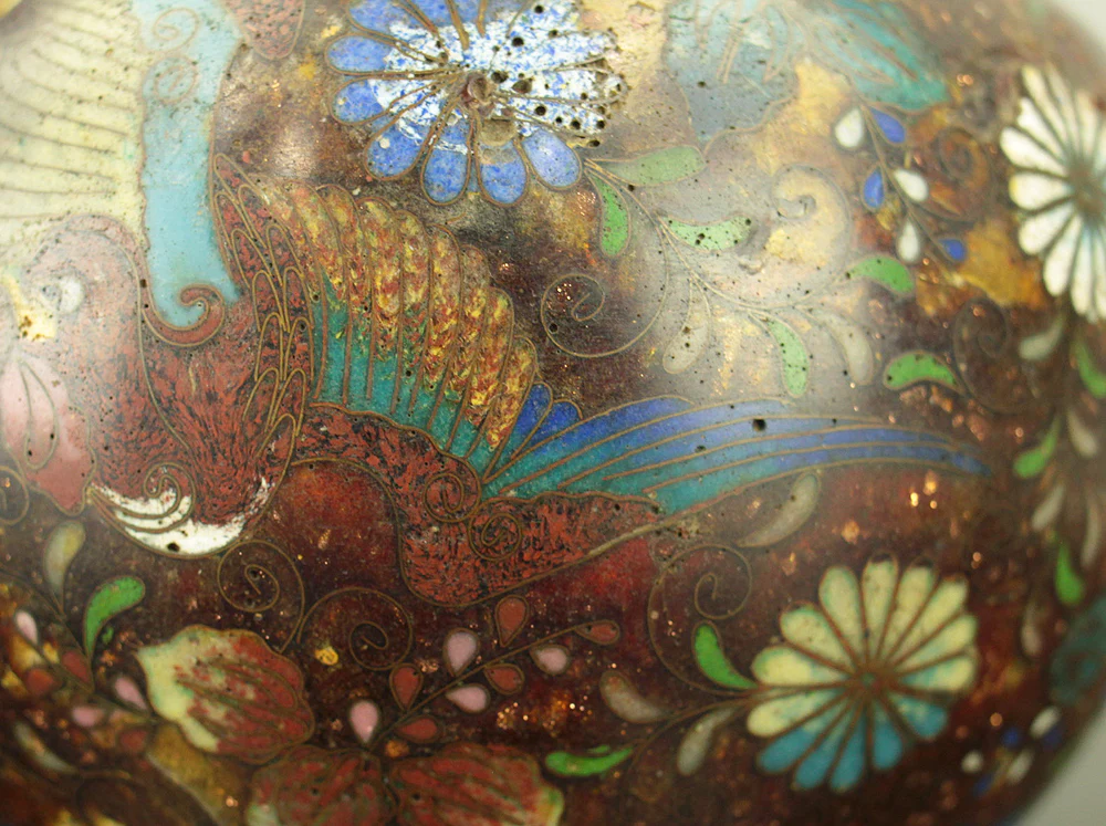 Cloisonne Phoenix and Chrysanthemum Pattern Three-legged Censer Incense Burner VA856 - Image 22