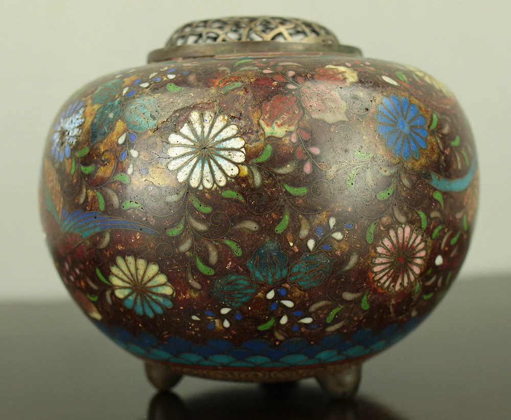 Cloisonne Phoenix and Chrysanthemum Pattern Three-legged Censer Incense Burner VA856 - Image 23