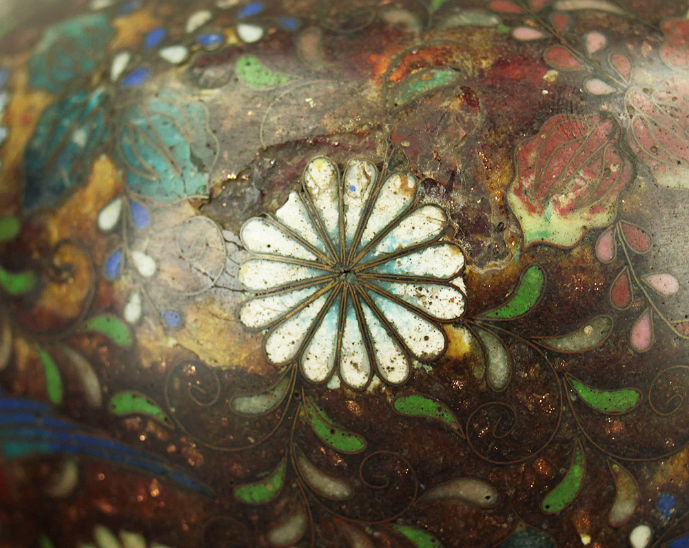 Cloisonne Phoenix and Chrysanthemum Pattern Three-legged Censer Incense Burner VA856 - Image 24