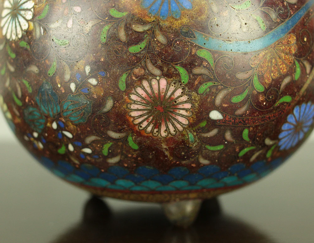 Cloisonne Phoenix and Chrysanthemum Pattern Three-legged Censer Incense Burner VA856 - Image 27