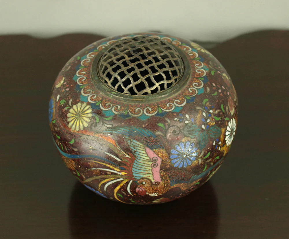 Cloisonne Phoenix and Chrysanthemum Pattern Three-legged Censer Incense Burner VA856 - Image 28