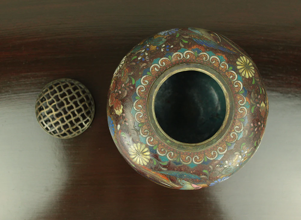 Cloisonne Phoenix and Chrysanthemum Pattern Three-legged Censer Incense Burner VA856 - Image 29