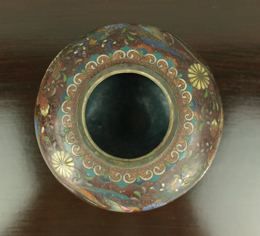 Cloisonne Phoenix and Chrysanthemum Pattern Three-legged Censer Incense Burner VA856 - Image 32