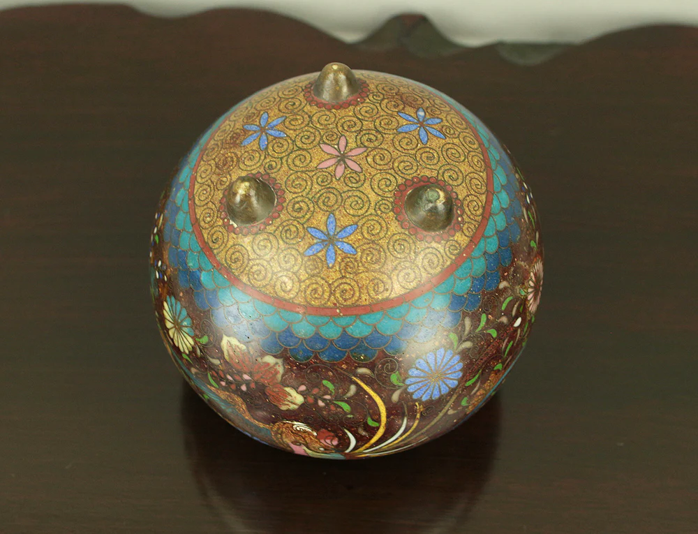 Cloisonne Phoenix and Chrysanthemum Pattern Three-legged Censer Incense Burner VA856 - Image 34