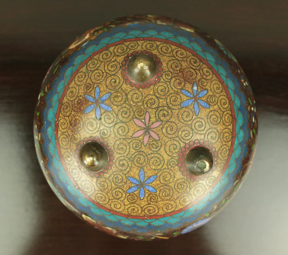 Cloisonne Phoenix and Chrysanthemum Pattern Three-legged Censer Incense Burner VA856 - Image 35