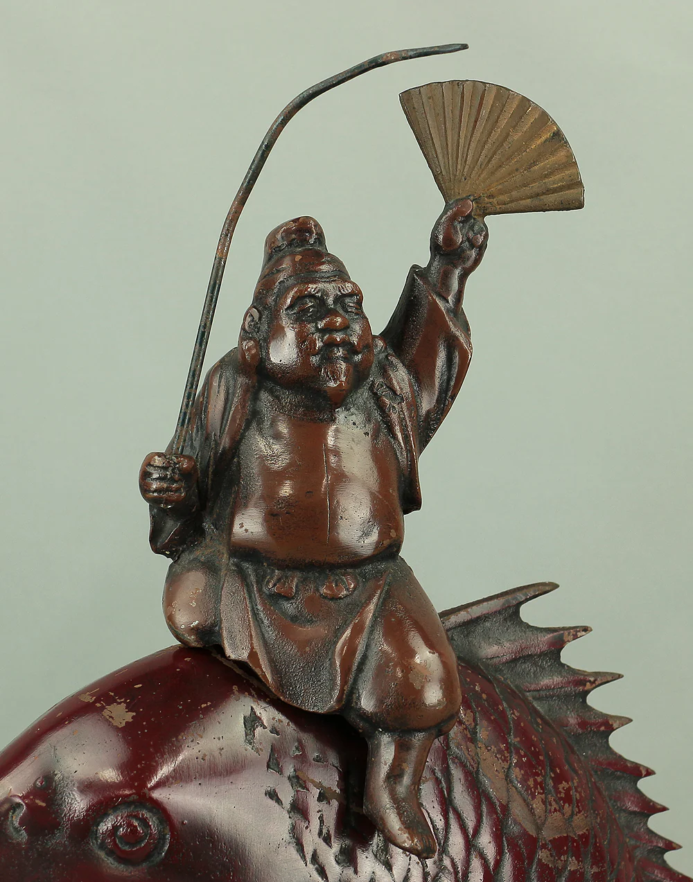 Ebisu and Sea Bream Japanese Iron Okimono Figurine 7.4kg V814 - Image 3
