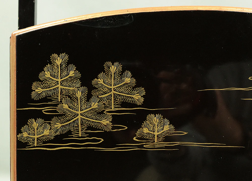 Handy Portable Tobacco Tray Box Gold Maki-e Urushi Lacquerware Age around 1900-1940 "Gold Pine Tree design" Traditional Ornaments V645 - Image 20