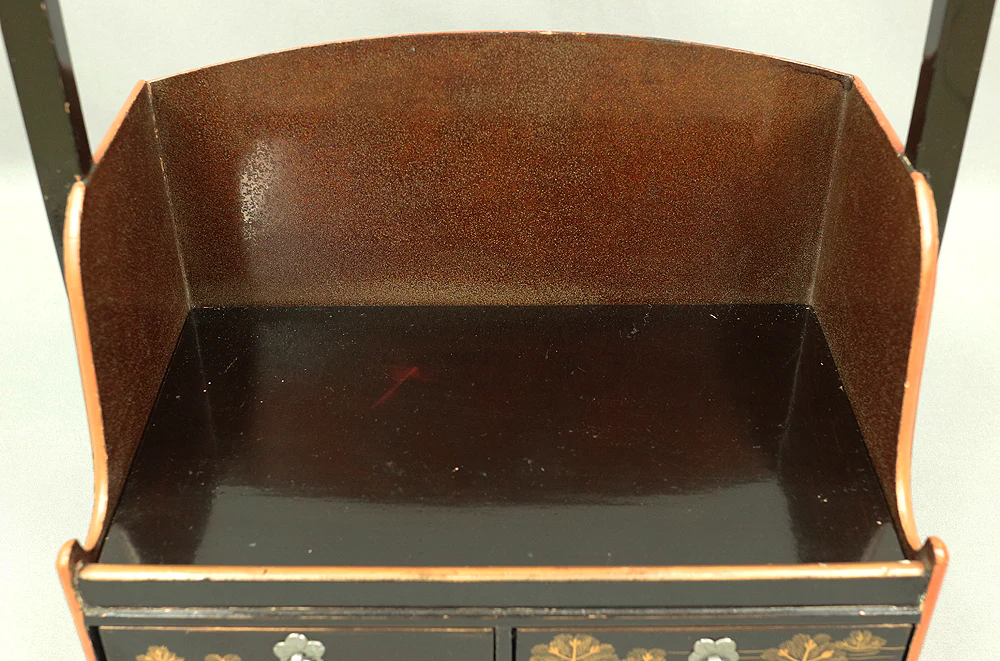 Handy Portable Tobacco Tray Box Gold Maki-e Urushi Lacquerware Age around 1900-1940 "Gold Pine Tree design" Traditional Ornaments V645 - Image 3