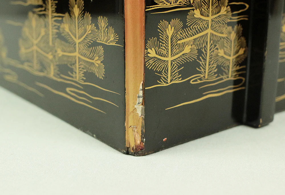 Handy Portable Tobacco Tray Box Gold Maki-e Urushi Lacquerware Age around 1900-1940 "Gold Pine Tree design" Traditional Ornaments V645 - Image 39