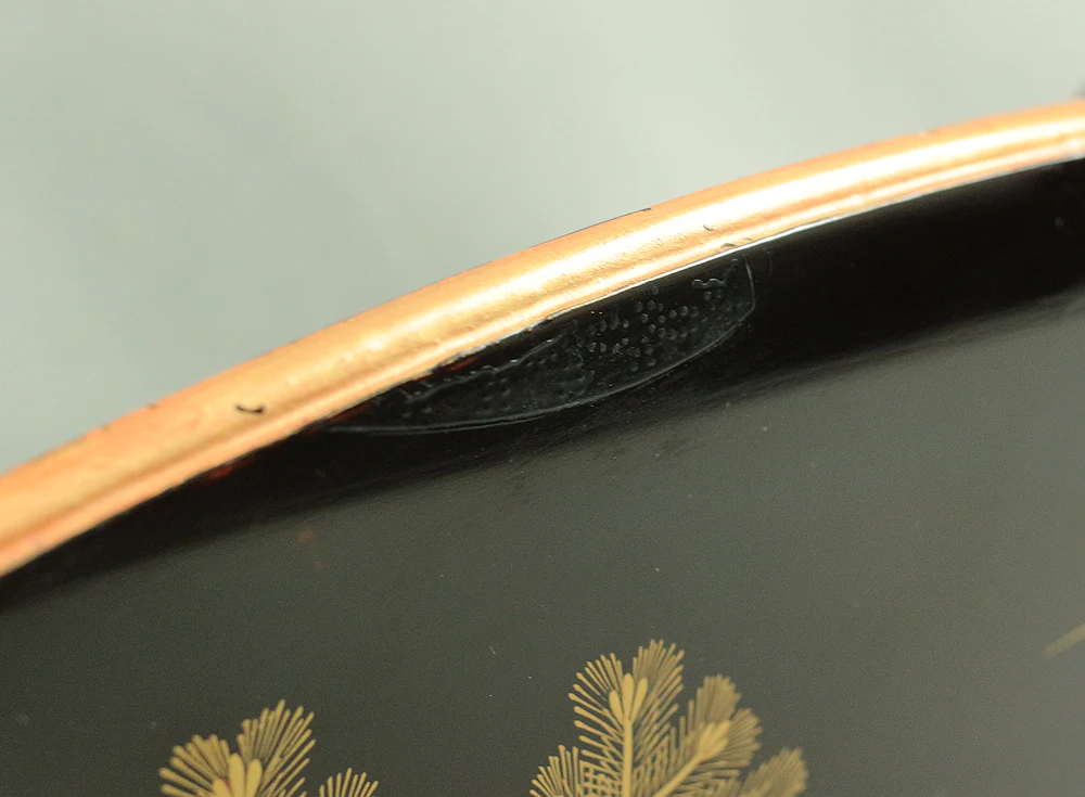 Handy Portable Tobacco Tray Box Gold Maki-e Urushi Lacquerware Age around 1900-1940 "Gold Pine Tree design" Traditional Ornaments V645 - Image 40