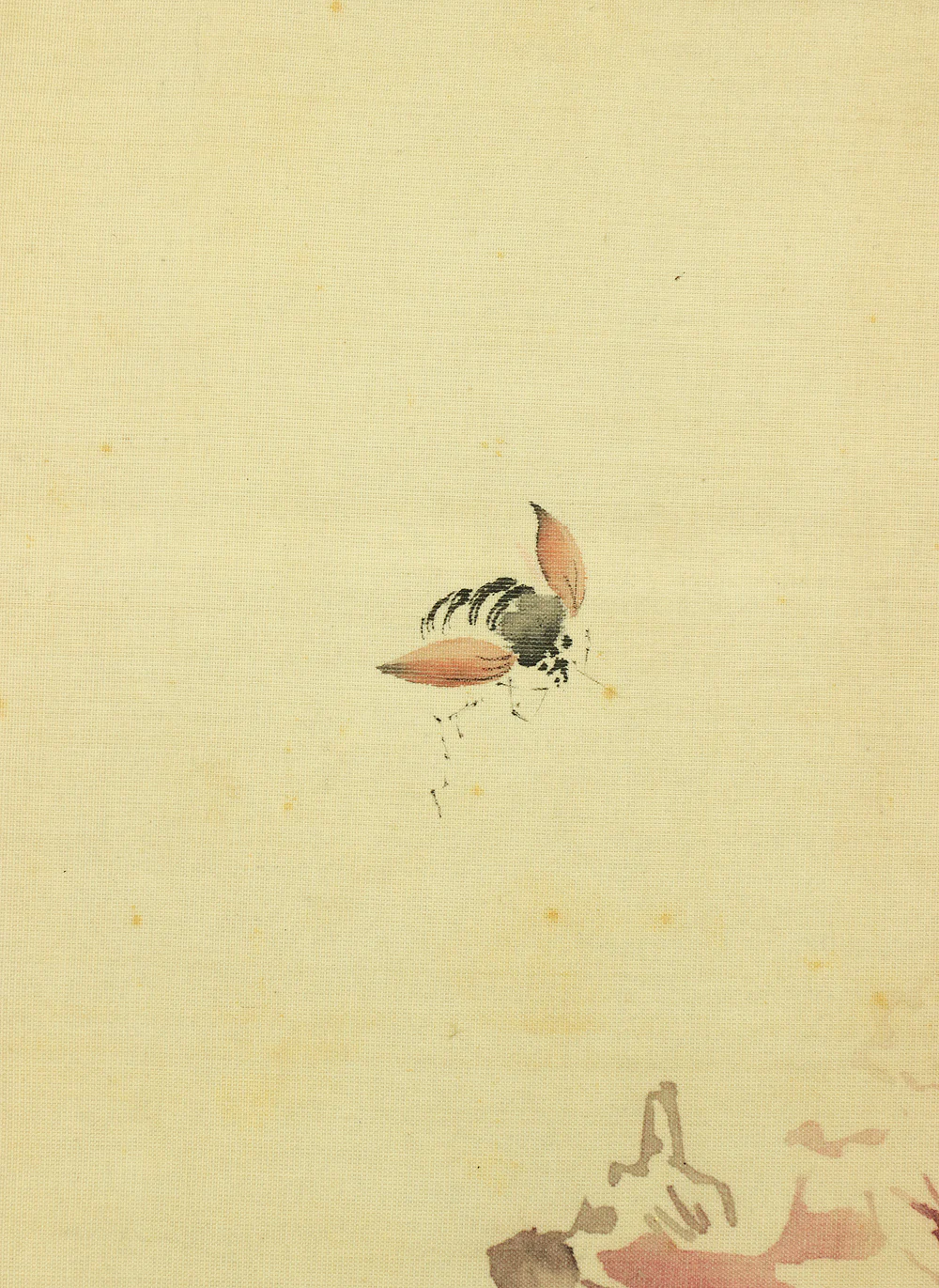 橋本雅邦 HASHIMOTO GAHO Japanese antique art kakejiku kakemono wall hanging scroll / Flying Bee & Peony Flower Silk painting Box 1835~1908 I201 - Image 6