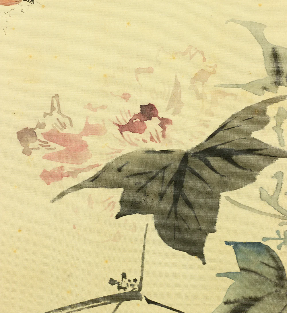 橋本雅邦 HASHIMOTO GAHO Japanese antique art kakejiku kakemono wall hanging scroll / Flying Bee & Peony Flower Silk painting Box 1835~1908 I201 - Image 7