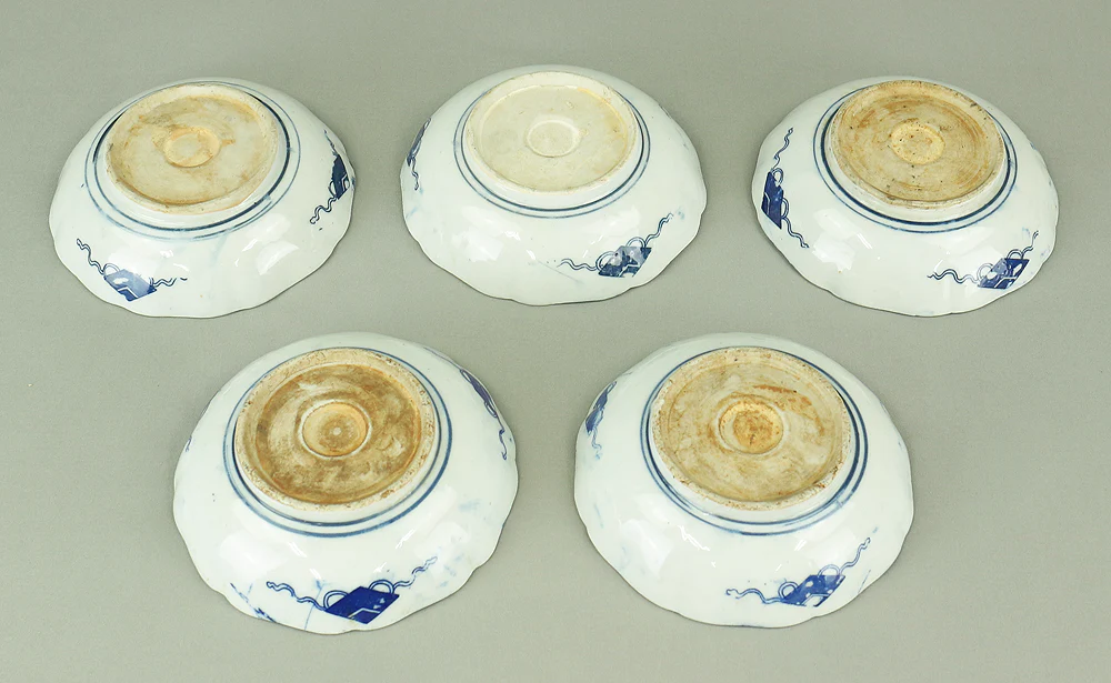 Imari ware Sometsuke Blue and White Porcelain Inban (Transfer printing) Decorative Small Plates 5pcs "Geometrical pattern & Scroll design" V682 - Image 19
