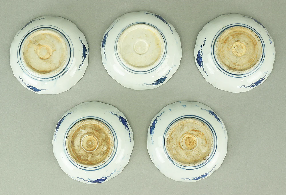 Imari ware Sometsuke Blue and White Porcelain Inban (Transfer printing) Decorative Small Plates 5pcs "Geometrical pattern & Scroll design" V682 - Image 20