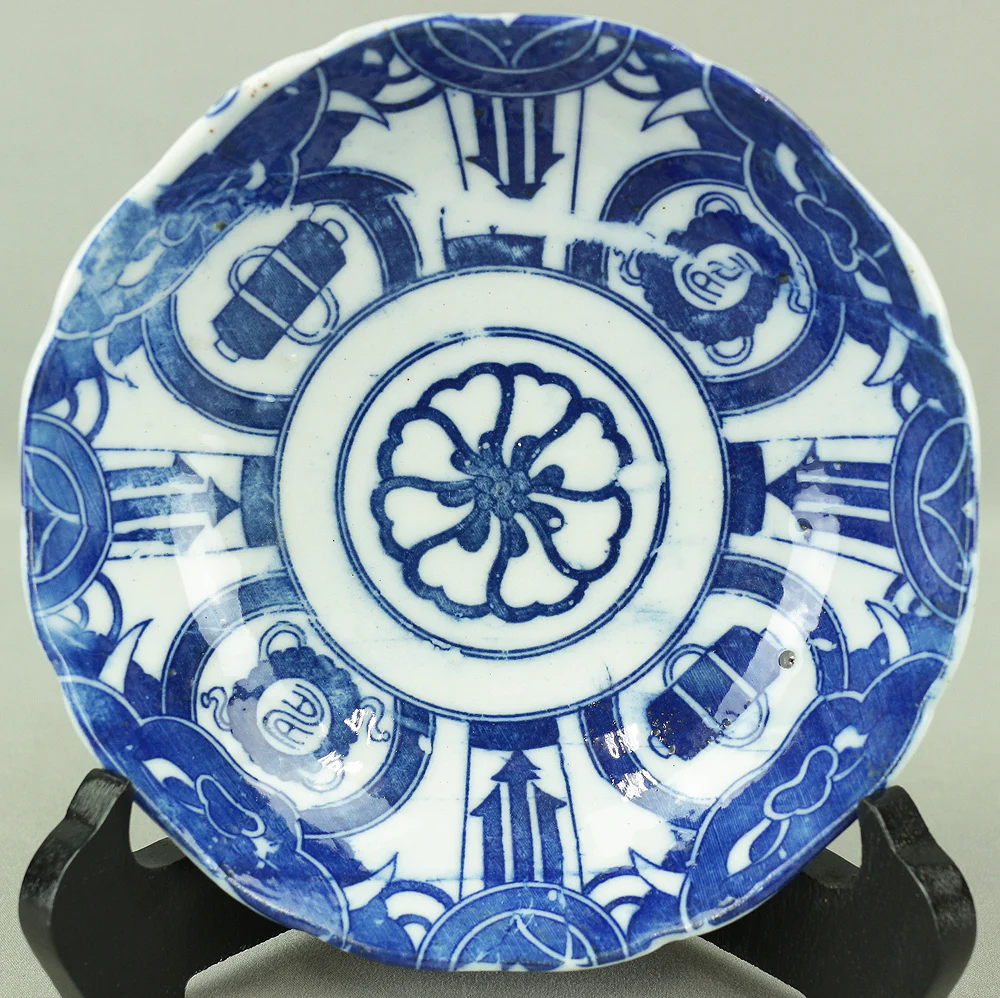 Imari ware Sometsuke Blue and White Porcelain Inban (Transfer printing) Decorative Small Plates 5pcs "Geometrical pattern & Scroll design" V682 - Image 21