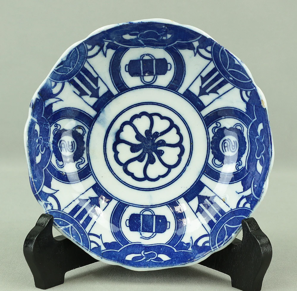 Imari ware Sometsuke Blue and White Porcelain Inban (Transfer printing) Decorative Small Plates 5pcs "Geometrical pattern & Scroll design" V682 - Image 4