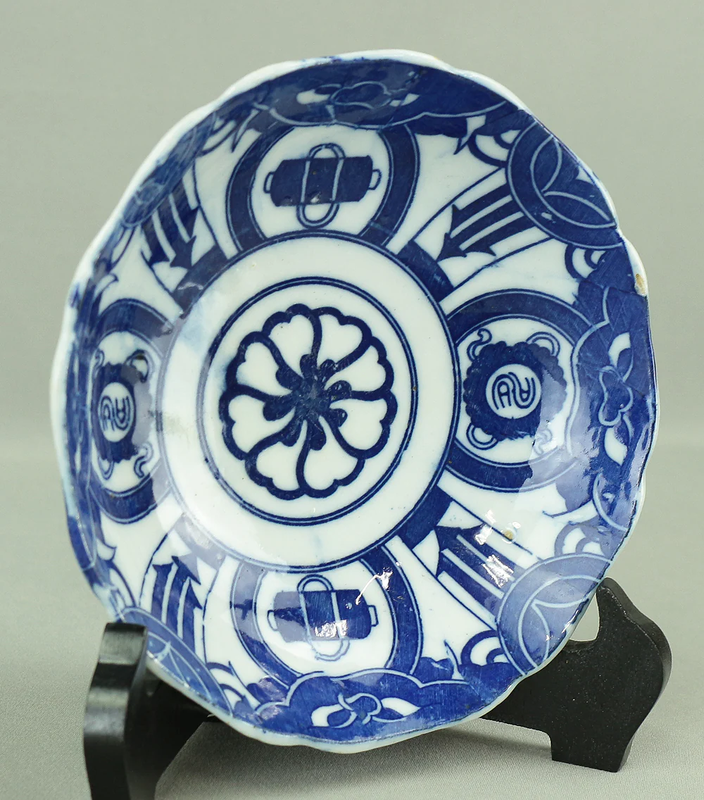 Imari ware Sometsuke Blue and White Porcelain Inban (Transfer printing) Decorative Small Plates 5pcs "Geometrical pattern & Scroll design" V682 - Image 5