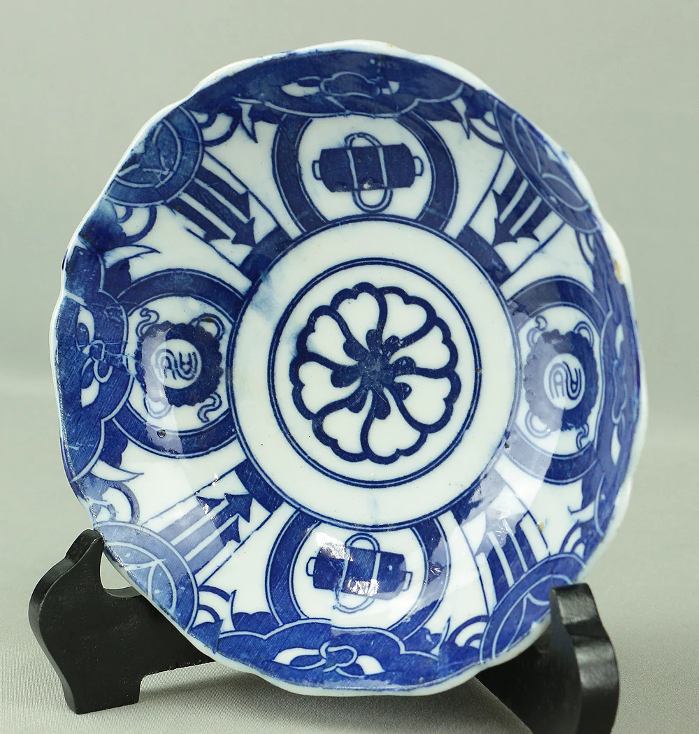 Imari ware Sometsuke Blue and White Porcelain Inban (Transfer printing) Decorative Small Plates 5pcs "Geometrical pattern & Scroll design" V682 - Image 6