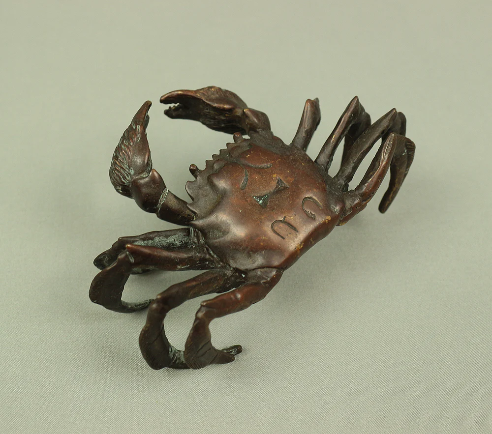 Japanese Bronze small ornament Okimono "Tenpai" Three crabs decorative for Bonsai, Suiseki V527 - Image 8