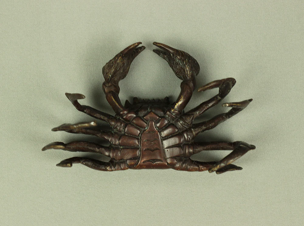 Japanese Bronze small ornament Okimono "Tenpai" Three crabs decorative for Bonsai, Suiseki V527 - Image 9