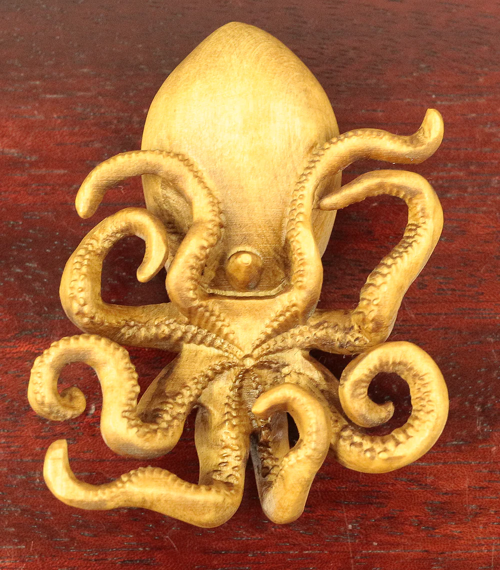 Japanese elaborated wood carving Very tiny octopus Okimono ornament figurine V595 - Image 10