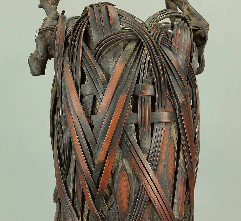 Japanese Elaborately Woven Bamboo Flower Vase with Wooden Handle Basket Hanakago for Ikebana, flower arrangement, Hanaike etc V696 - Image 11