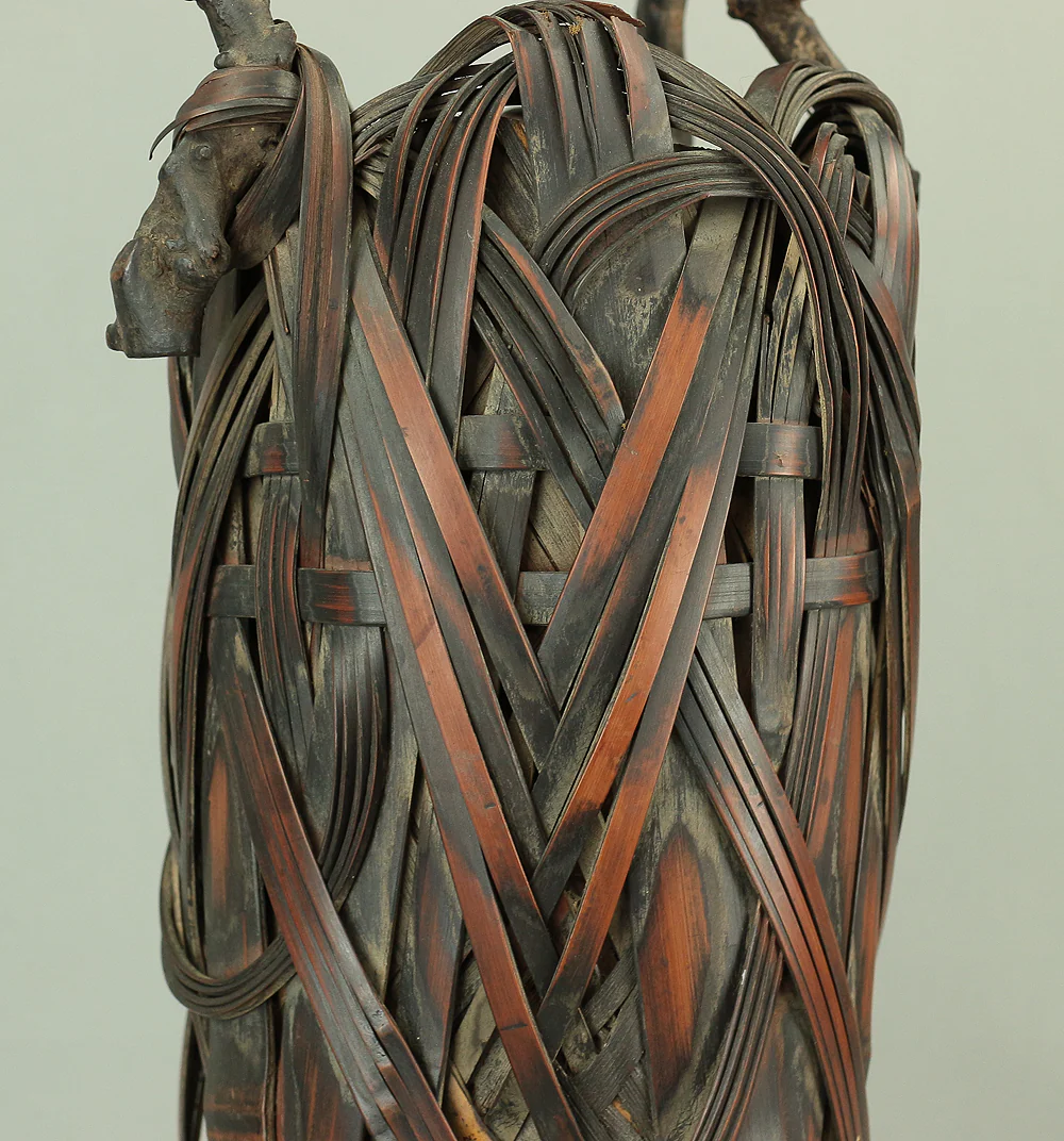 Japanese Elaborately Woven Bamboo Flower Vase with Wooden Handle Basket Hanakago for Ikebana, flower arrangement, Hanaike etc V696 - Image 12