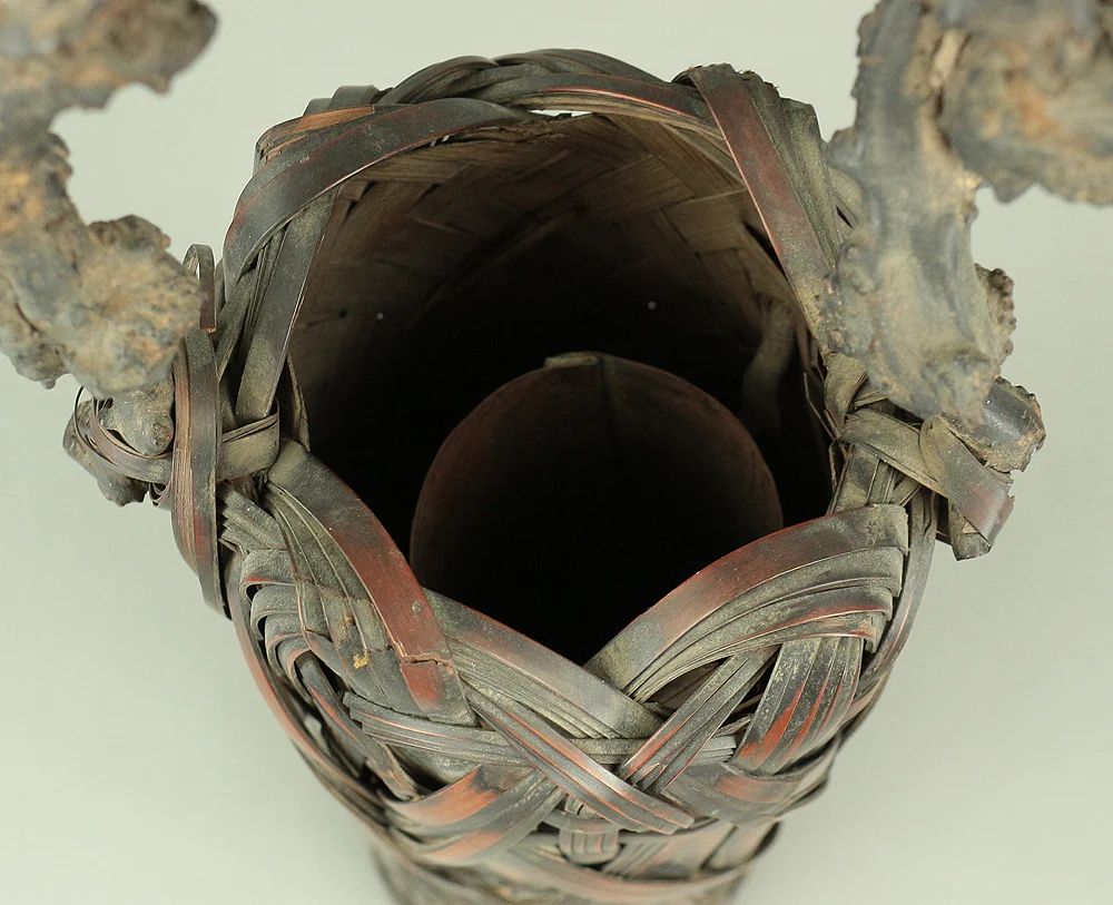 Japanese Elaborately Woven Bamboo Flower Vase with Wooden Handle Basket Hanakago for Ikebana, flower arrangement, Hanaike etc V696 - Image 23