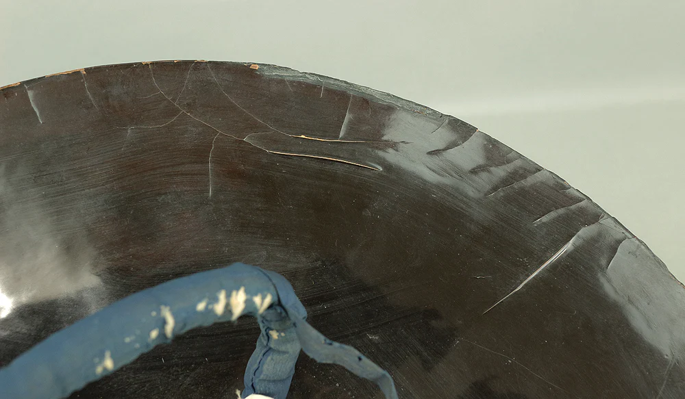 Jingasa Japanese Samurai hat helmet Gold and Black Lacquer Wood Crest of Maruni Nagato Mitsuboshi 'Three Stars and a straight line in Circle Shape' V726 - Image 18