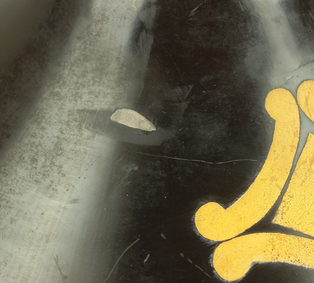 Jingasa Japanese Samurai hat helmet Gold, Black, Vermilion Lacquer Crest of 'Outside Four Handles and Nail Puller Shape' Sotoyotsu Kanni Kuginuki V724 - Image 18