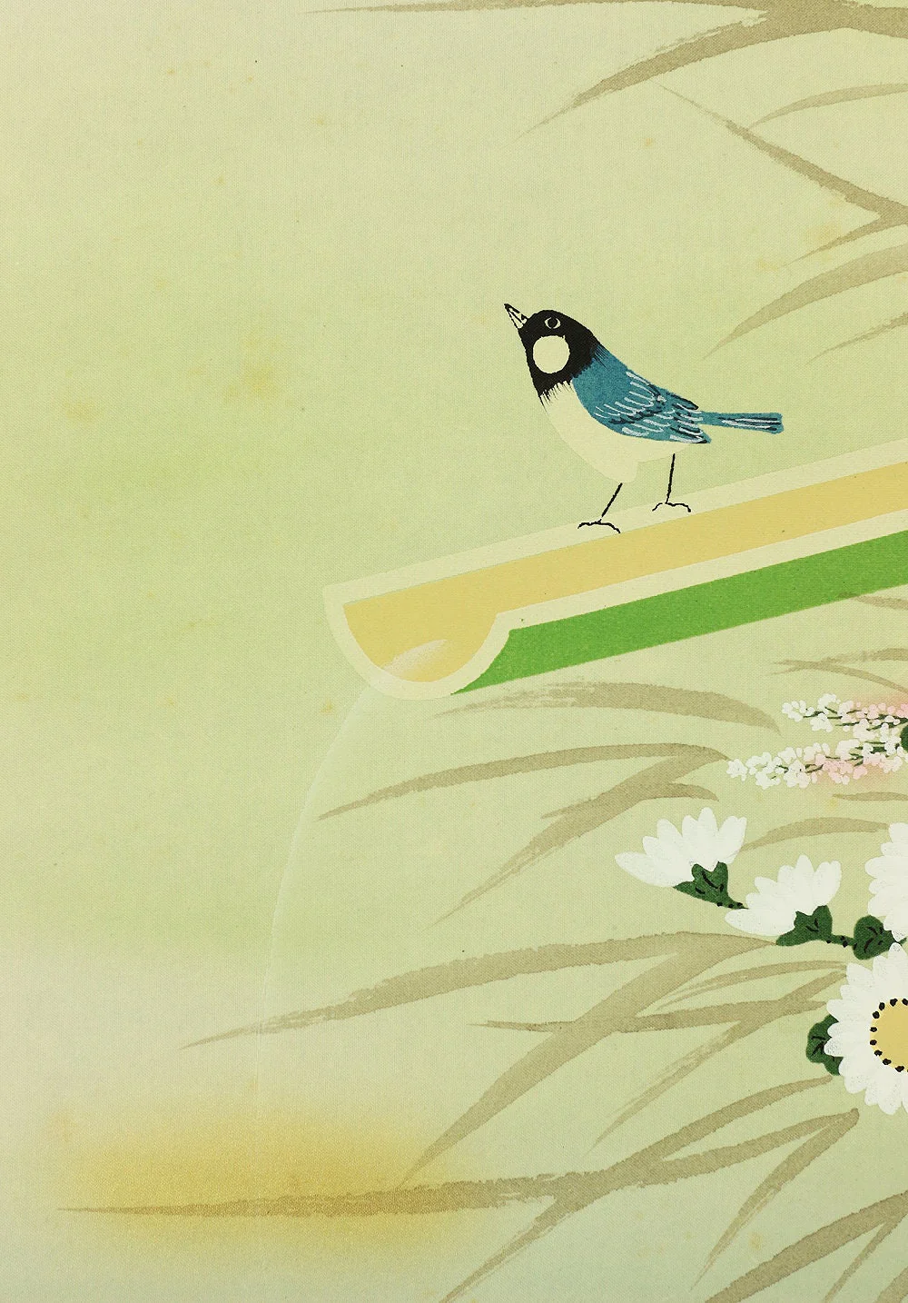 圭雲 KEIUN Kakehi Bamboo water pipe, Small Bird & Wild Chrysanthemum Scenery landscape I683 / Japanese art kakejiku kakemono hanging scroll - Image 6